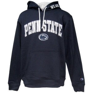 navy hoodie with Penn State University above Athletic Logo on chest, We Are on hood